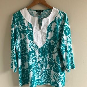 🔥10 for $100🔥 Lauren Ralph Lauren paisley cotton long sleeve top Y neck size XL